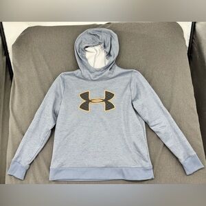 Under Armour Coldgear Hoodie Womens L Blue Pullover Logo Cowl Neck Sweatshirt